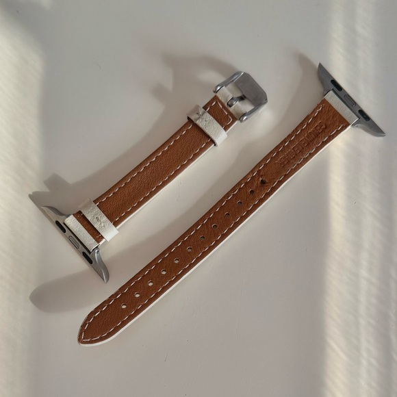 Slim Genuine Leather BAND for Apple Watch 42 - 49mm Beige with silver details - Picture 5 of 5